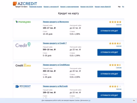Зображення сайту azcredit.com.ua