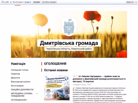 Зображення сайту dmytrivska-gromada.gov.ua
