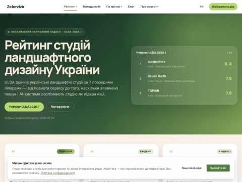 Зображення сайту zelendvir.com.ua